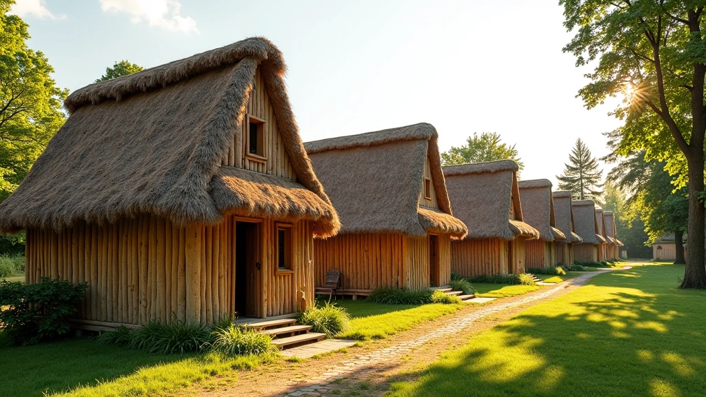 Šiaudiniai nameliai Raudonės pilies komplekse su tradicine architektūra
